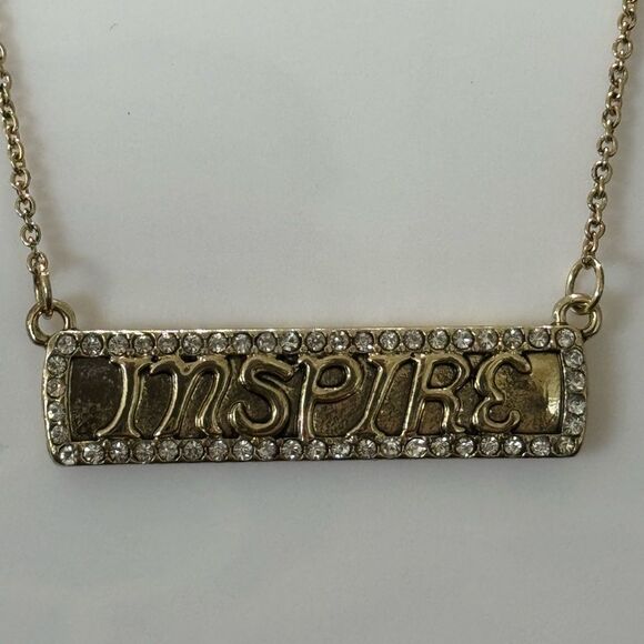 INSPIRE Bar Charm Sign With Rhinestones Pendant Necklace - Picture 4 of 11
